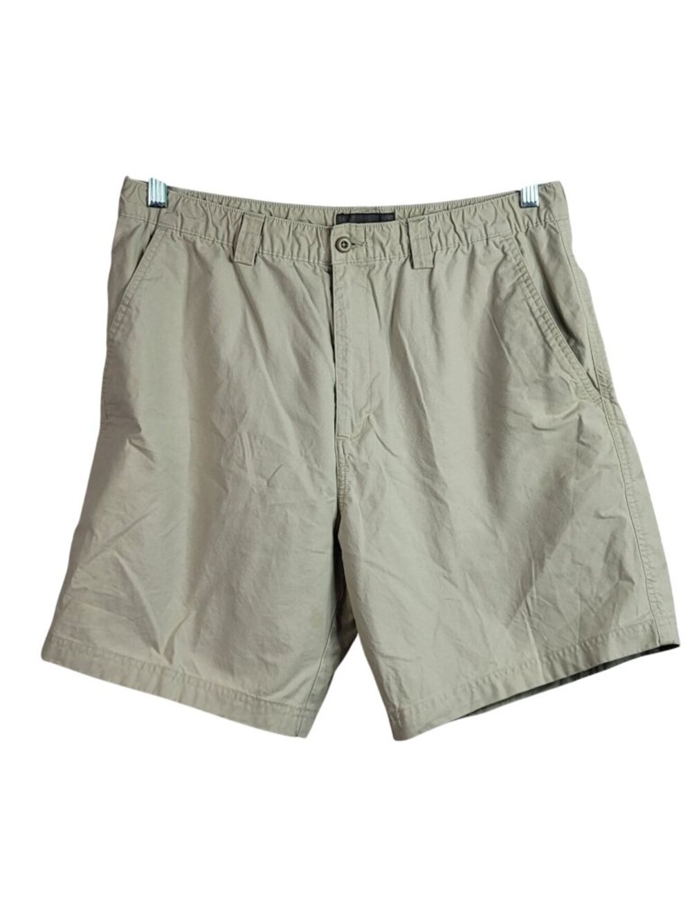 Croft & Barrow Mens Chino Shorts Khaki Size 34 Flat Front Zip Pocket 100% Cotton